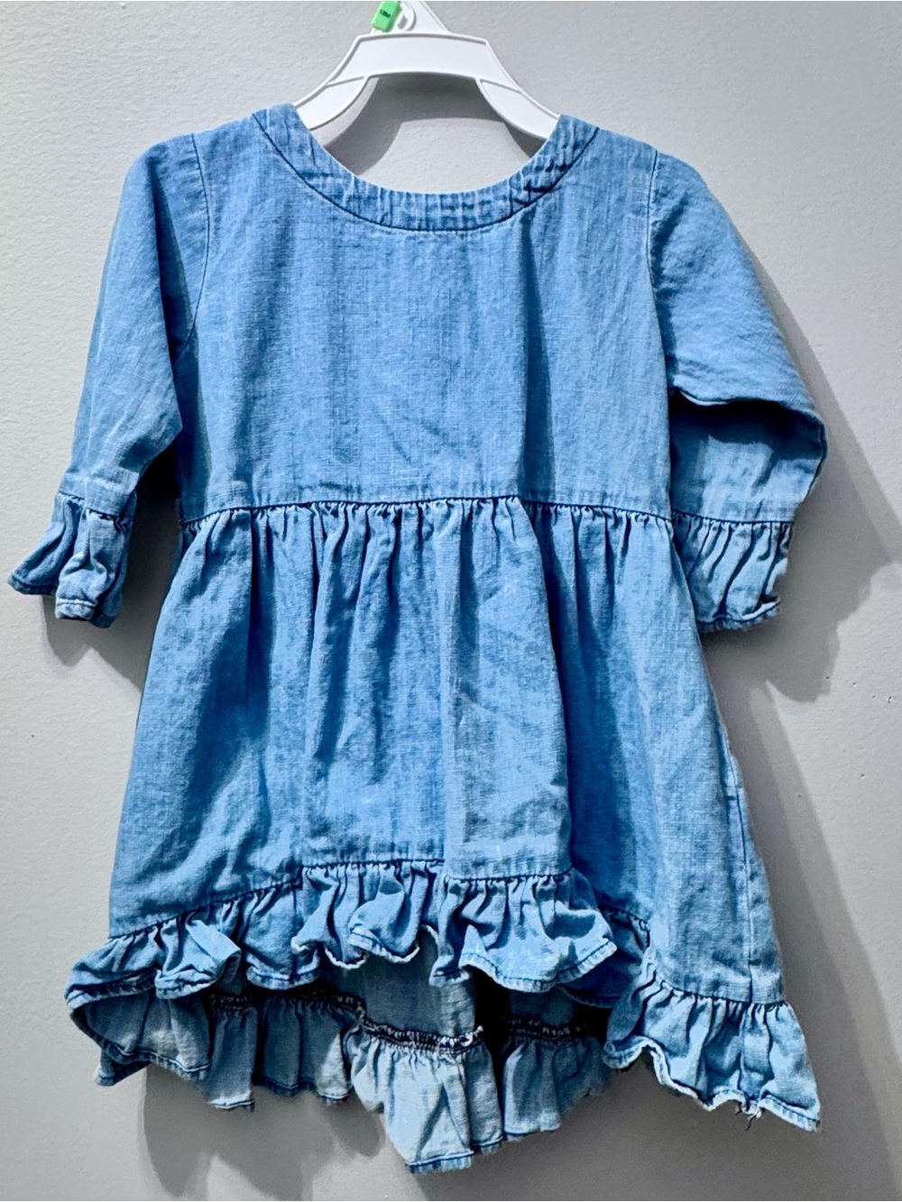 Ruffle Butts Light Blue Ruffle Denim Dress, Size 3T